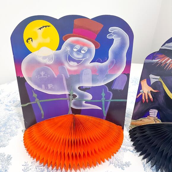 Lot of 4 Vintage Halloween Die Cuts Honeycomb 3D Ghost Witch Pumpkin Black Bat - Picture 5 of 5